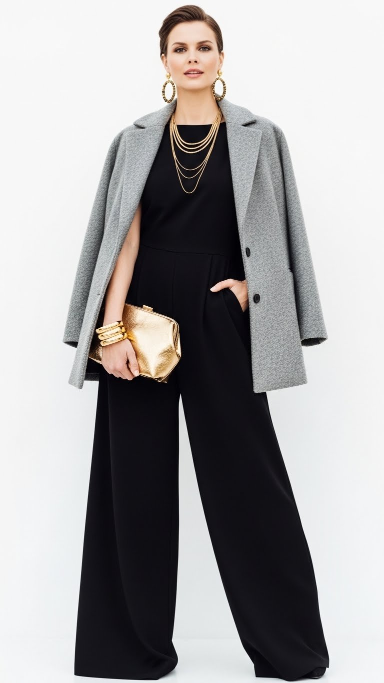 Black Jumpsuit + Gold Accessories