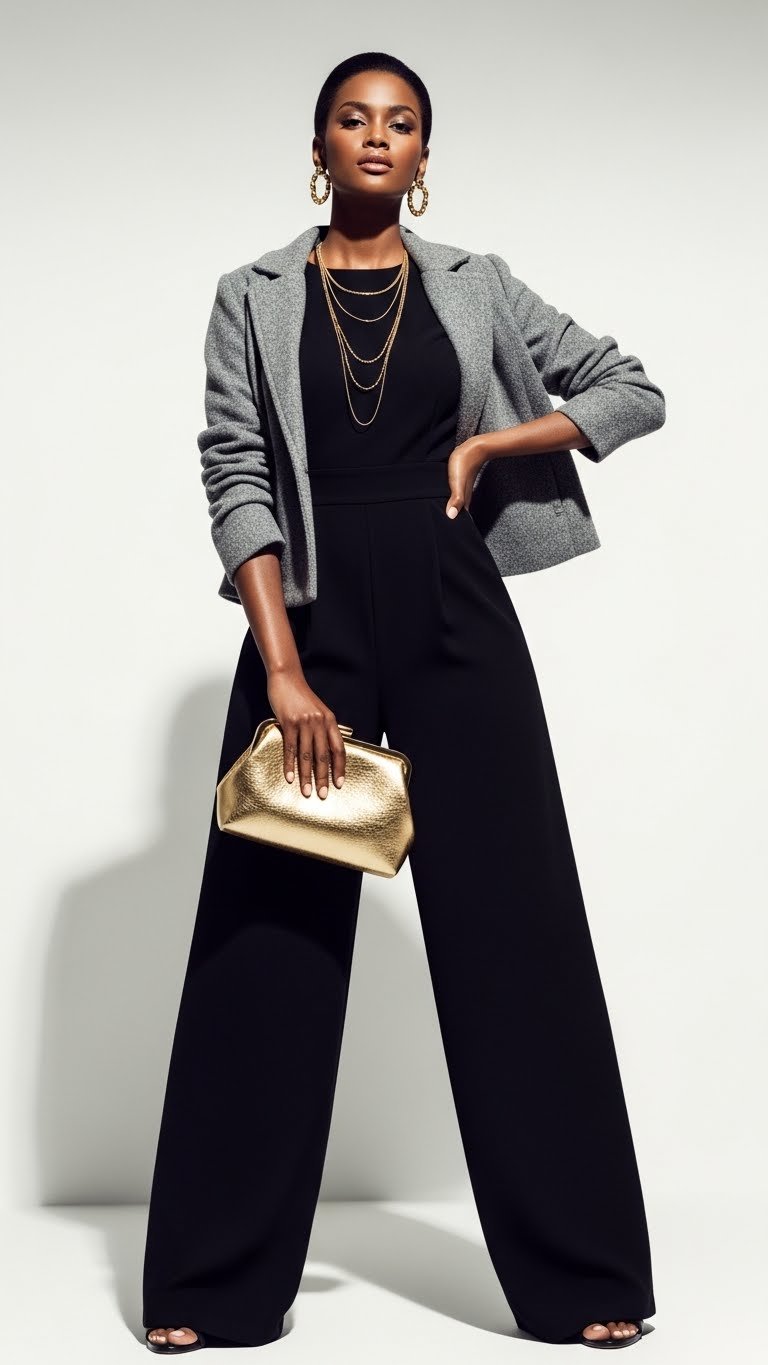Black Jumpsuit + Gold Accessories